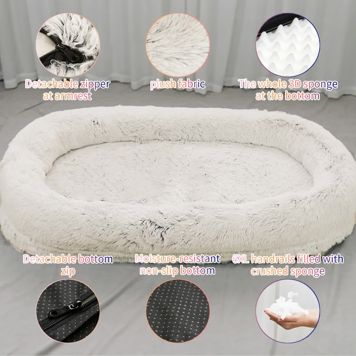 Fluffy Donut-Shaped Pet Bed- Soft, Cozy, and Anti-Anxiety for Dogs and Cats, Machine Washable Dark Gray  Size: 90*65*20cm