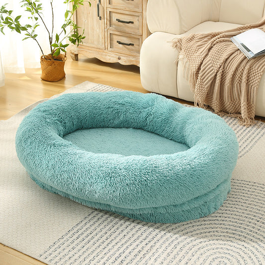 Fluffy Donut-Shaped Pet Bed- Soft, Cozy, and Anti-Anxiety for Dogs and Cats, Machine Washable  Emerald Green  Size: 90*65*20cm