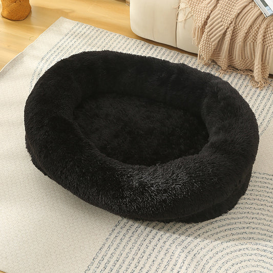 Fluffy Donut-Shaped Pet Bed- Soft, Cozy, and Anti-Anxiety for Dogs and Cats, Machine Washable  Black Size: 90*65*20cm