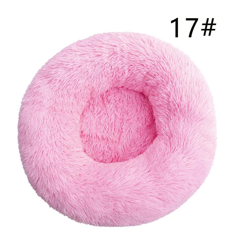 Calming Donut Pet Bed -Soft Faux Fur, Anti-Anxiety Fluffy Round Bed for Cats and Small Dogs (Pink)50cm