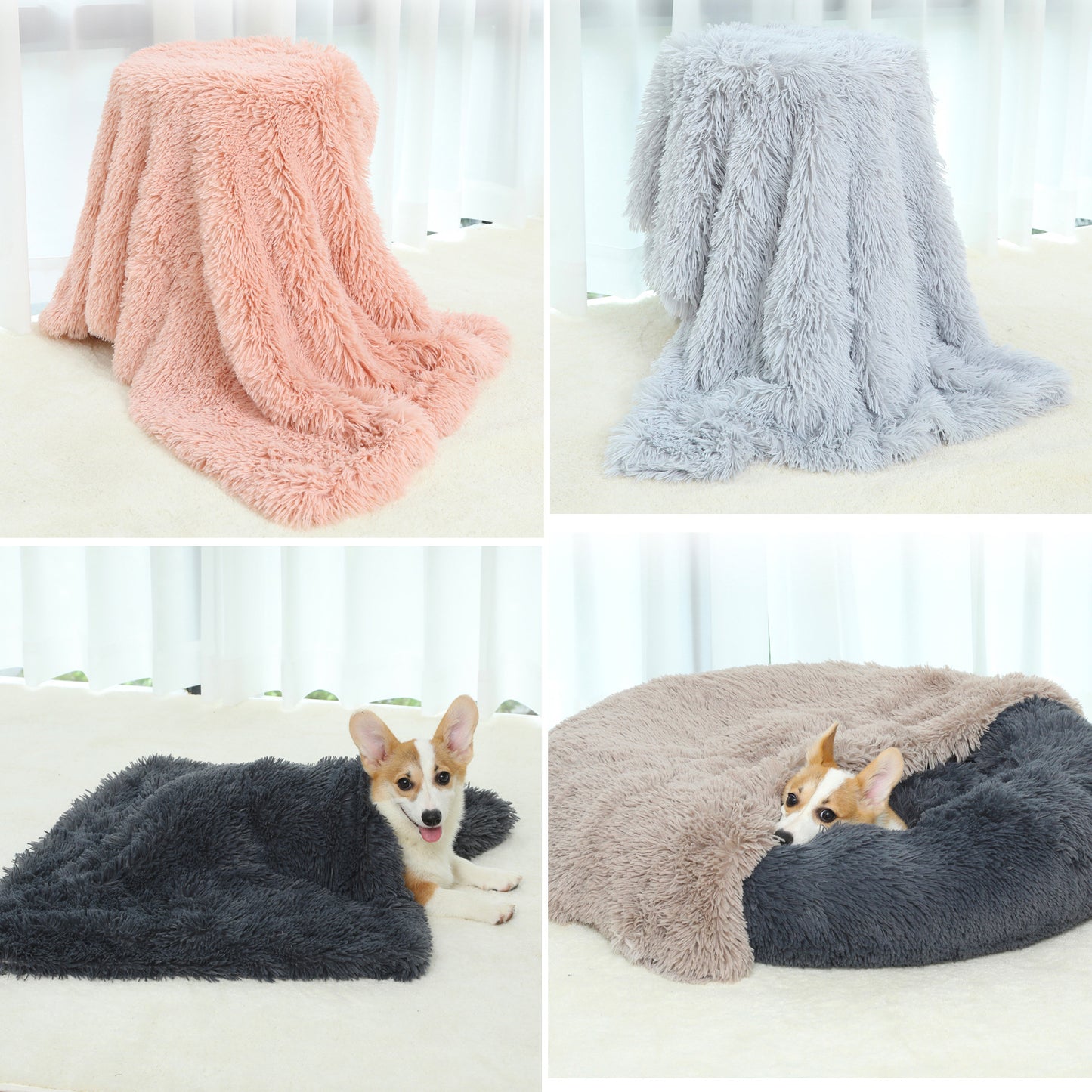 Fluffy Pet Blankets-Soft Faux Fur, Anti-Anxiety Cozy Throws for Cats and Dogs 80*55cm Blue