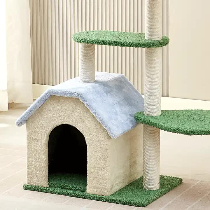 Floral Cat Tree with Cozy Hideaway and Scratching Posts (55x38x92 cm)