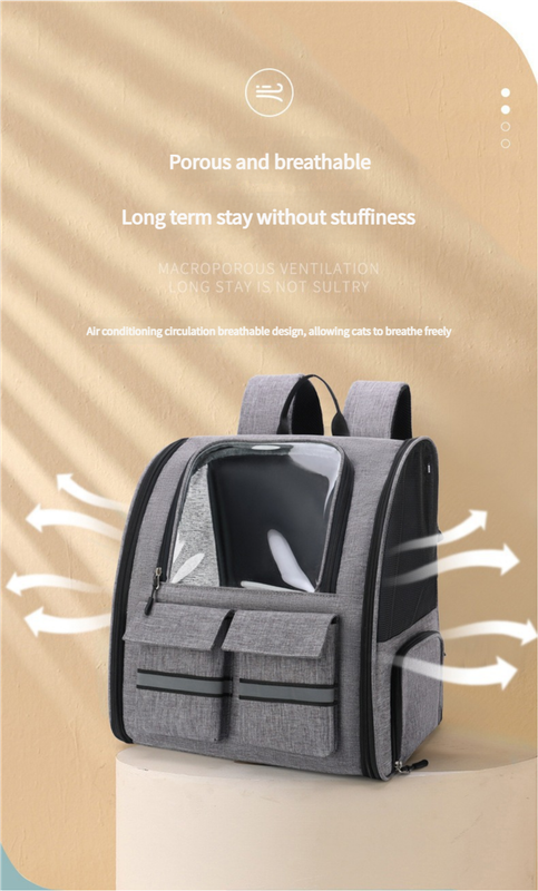 Grey Collapsible Pet Carrier Backpack with Trolley Sleeve