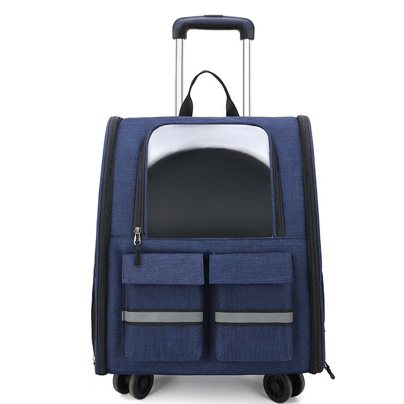 Blue 3-in-1 Pet Carrier: Rolling Backpack with Collapsible Design