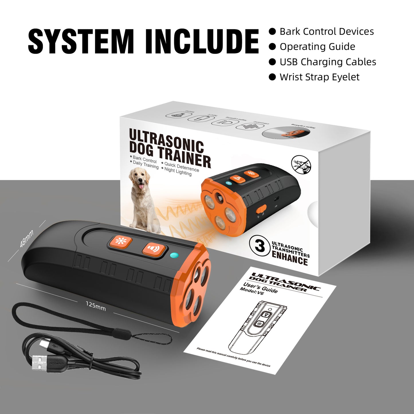 Ultrasonic Dog Trainer Device | Handheld Pet Training Tool with Night Light & Type-C Charging 3.7V